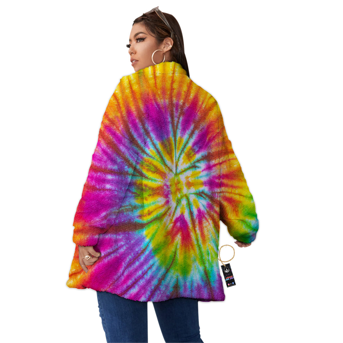 Tie Dye Colorful Hippie Print Women's Sherpa Jacket-grizzshop