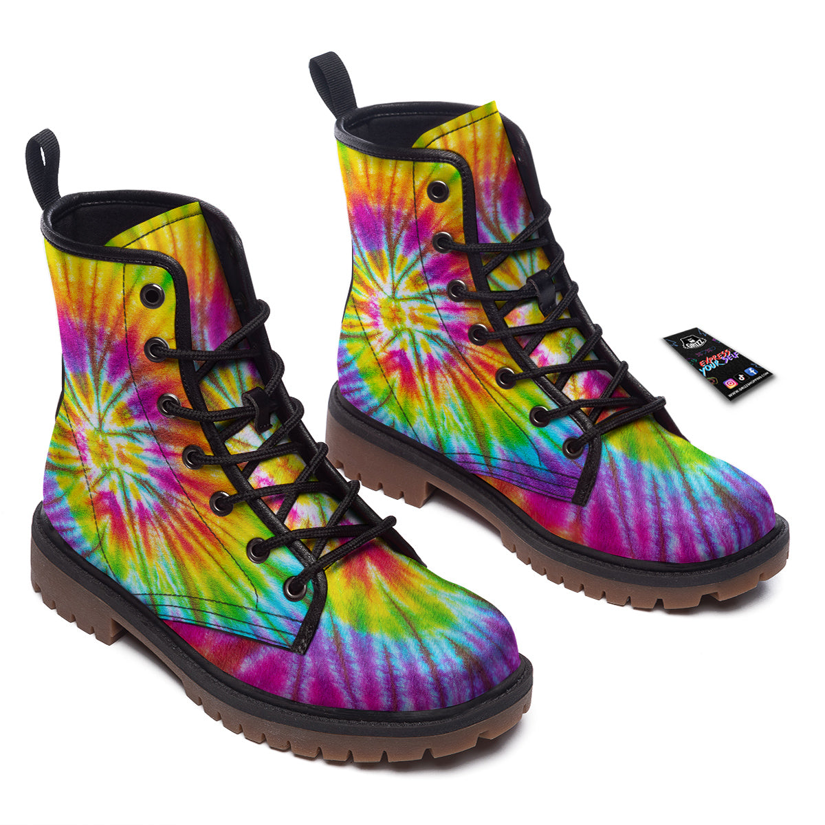 Tie Dye Colorful Hippie Print Work Boots-grizzshop