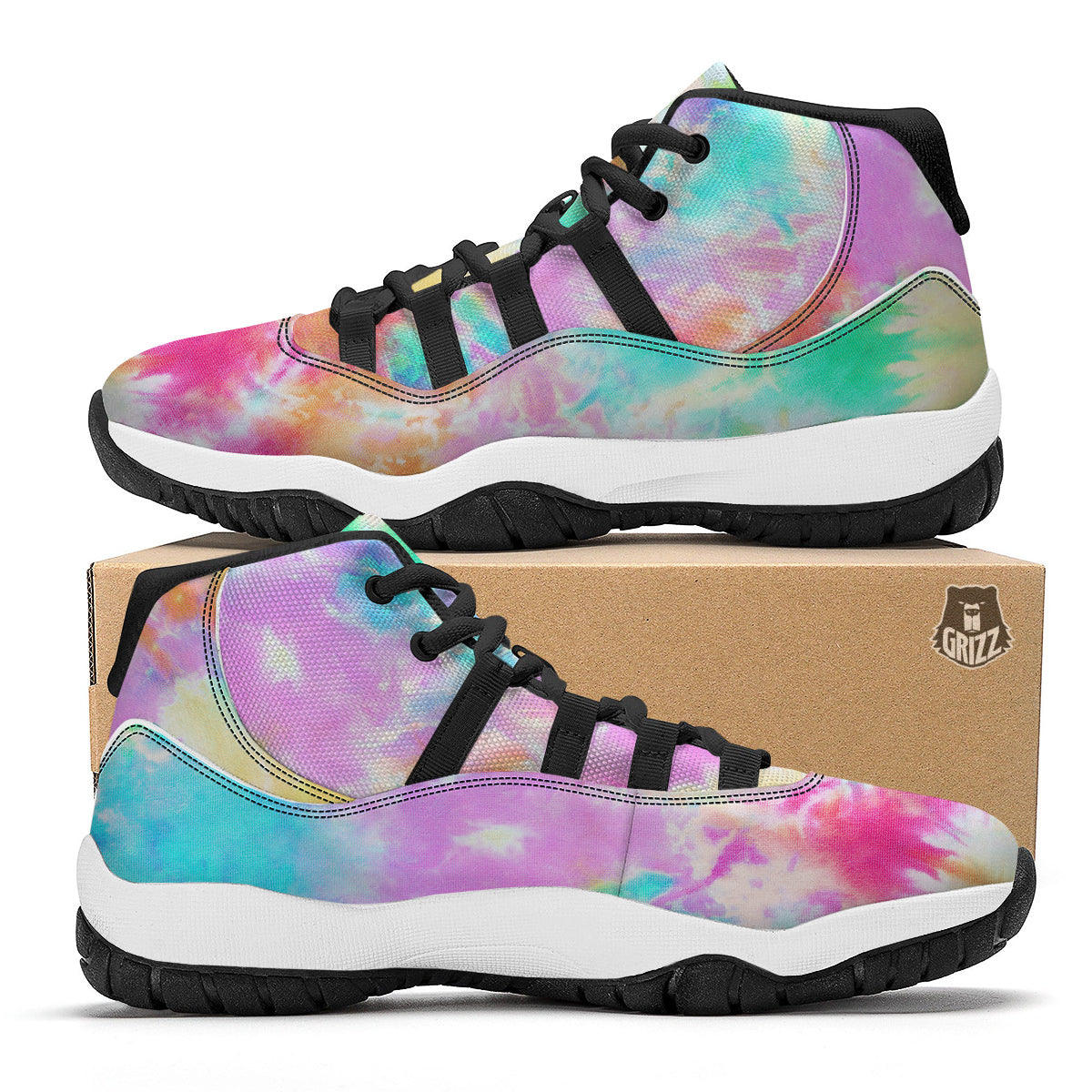 Tie Dye Colorful Print Black Bball Shoes-grizzshop