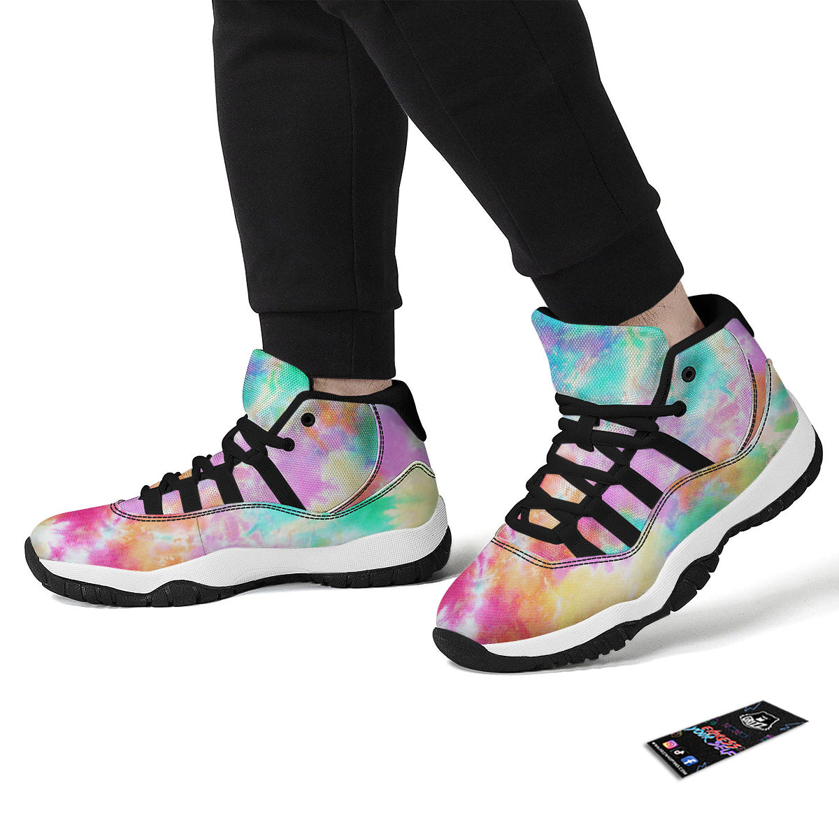 Tie Dye Colorful Print Black Bball Shoes-grizzshop