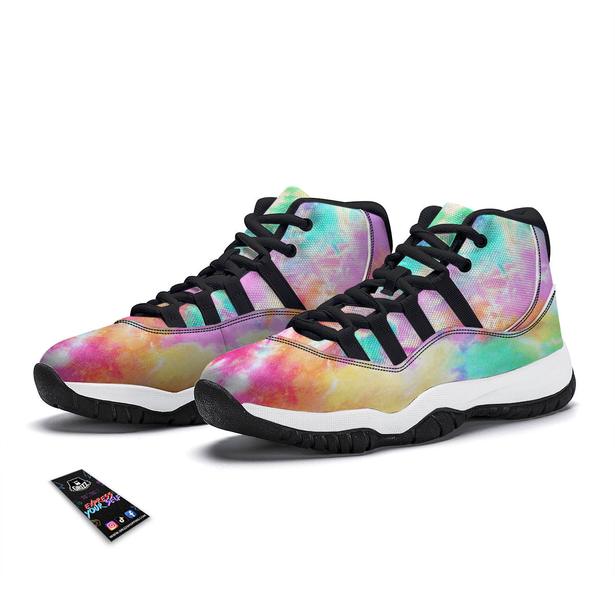 Tie Dye Colorful Print Black Bball Shoes-grizzshop