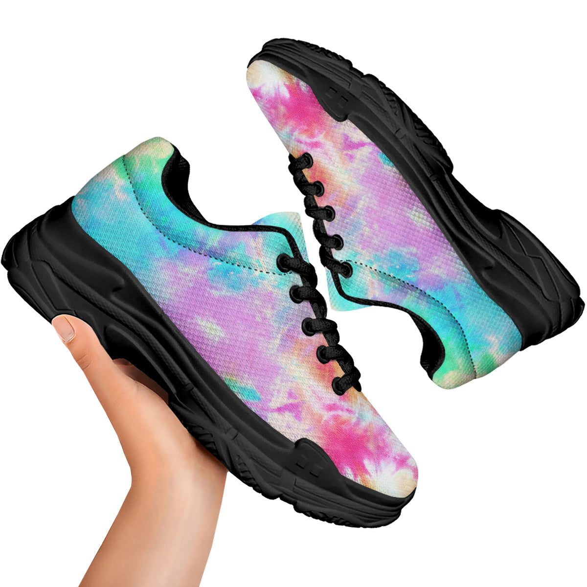 Tie Dye Colorful Print Black Chunky Shoes-grizzshop