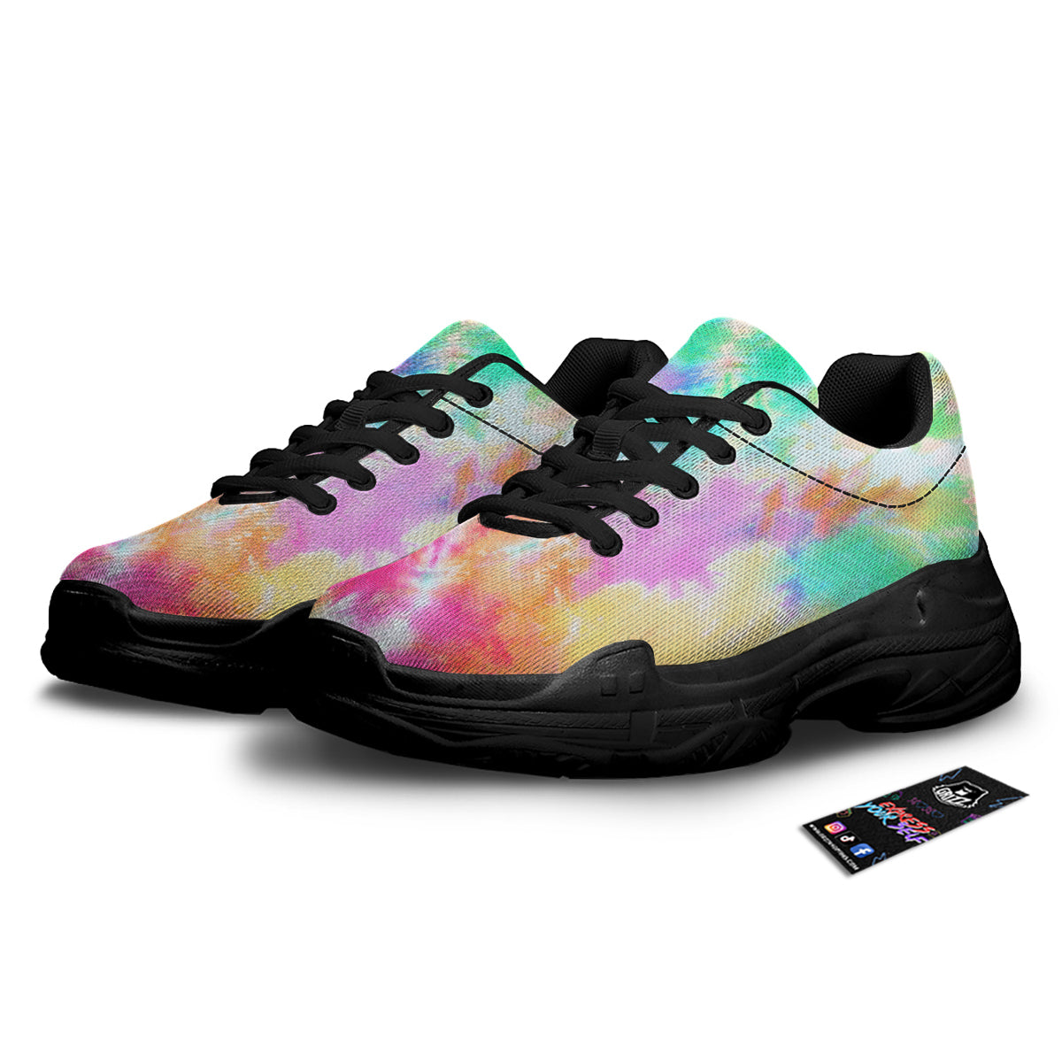 Tie Dye Colorful Print Black Chunky Shoes-grizzshop