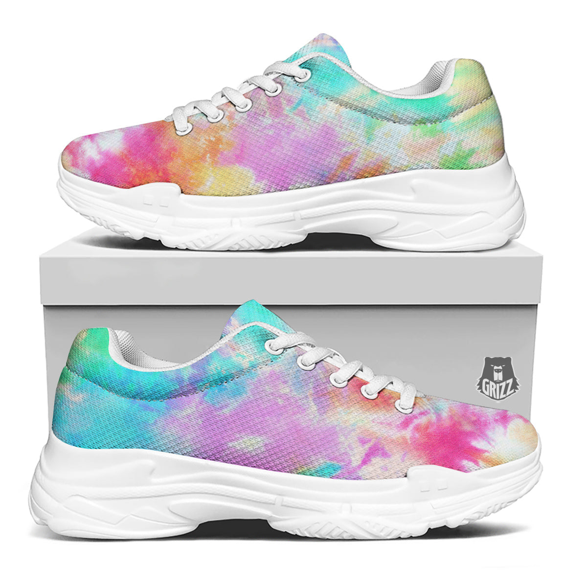 Tie Dye Colorful Print White Chunky Shoes-grizzshop