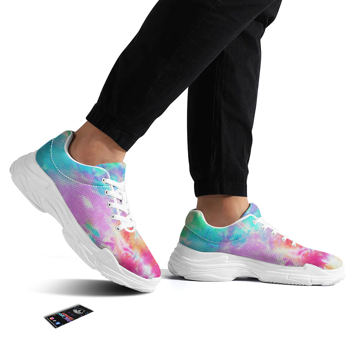Tie Dye Colorful Print White Chunky Shoes-grizzshop