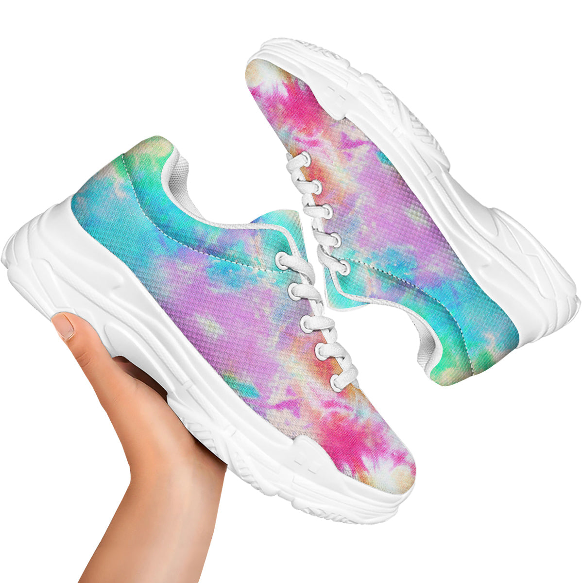 Tie Dye Colorful Print White Chunky Shoes-grizzshop