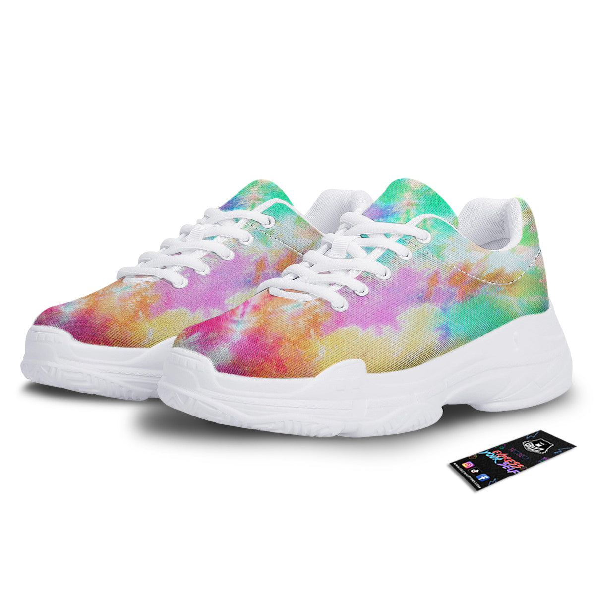 Tie Dye Colorful Print White Chunky Shoes-grizzshop