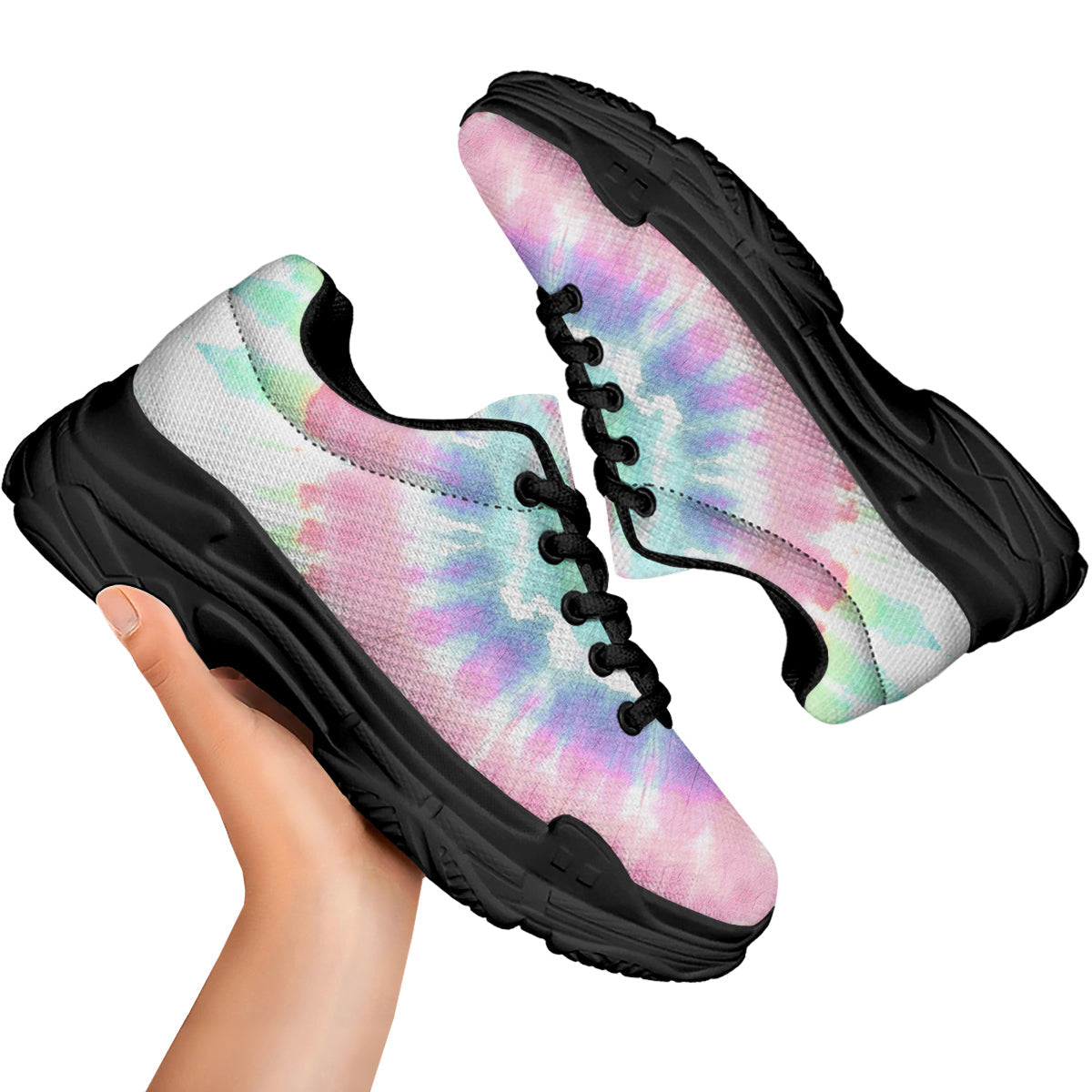 Tie Dye Colorful Spiral Print Black Chunky Shoes-grizzshop
