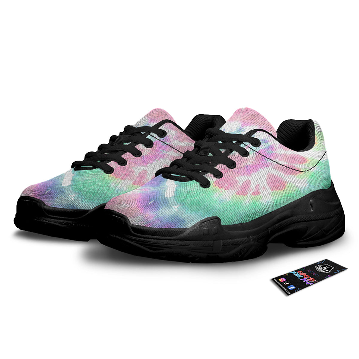 Tie Dye Colorful Spiral Print Black Chunky Shoes-grizzshop