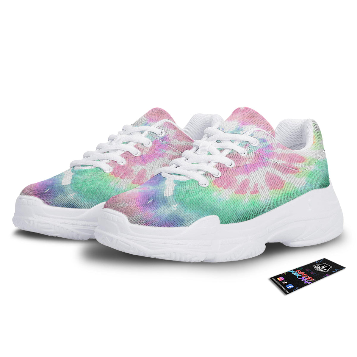 Tie Dye Colorful Spiral Print White Chunky Shoes-grizzshop