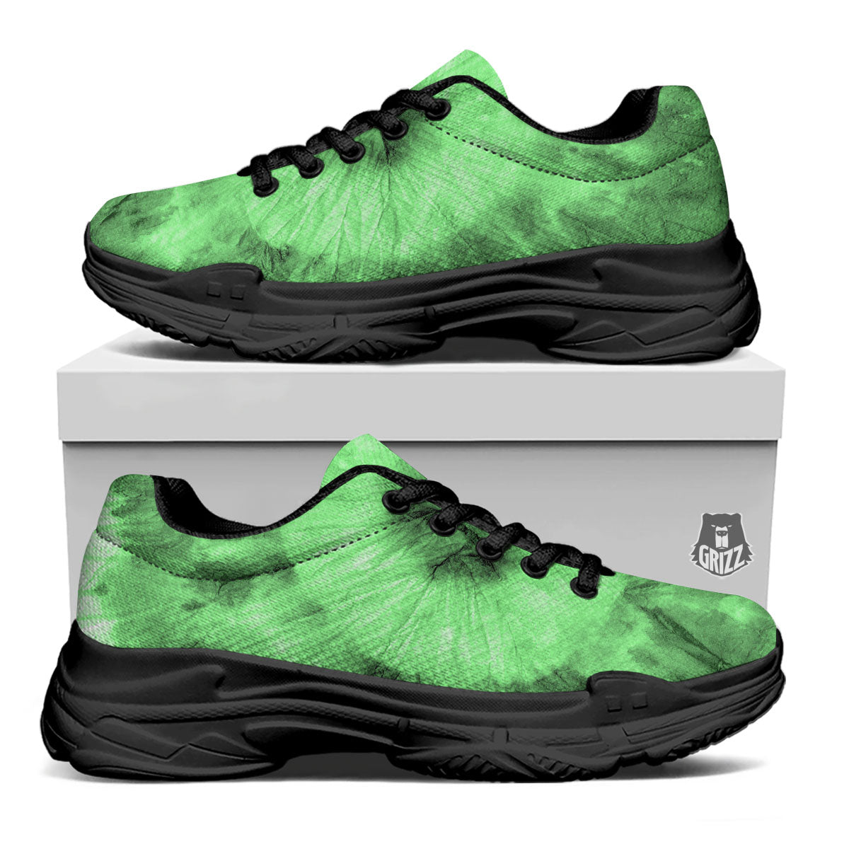 Tie Dye Green Print Black Chunky Shoes-grizzshop