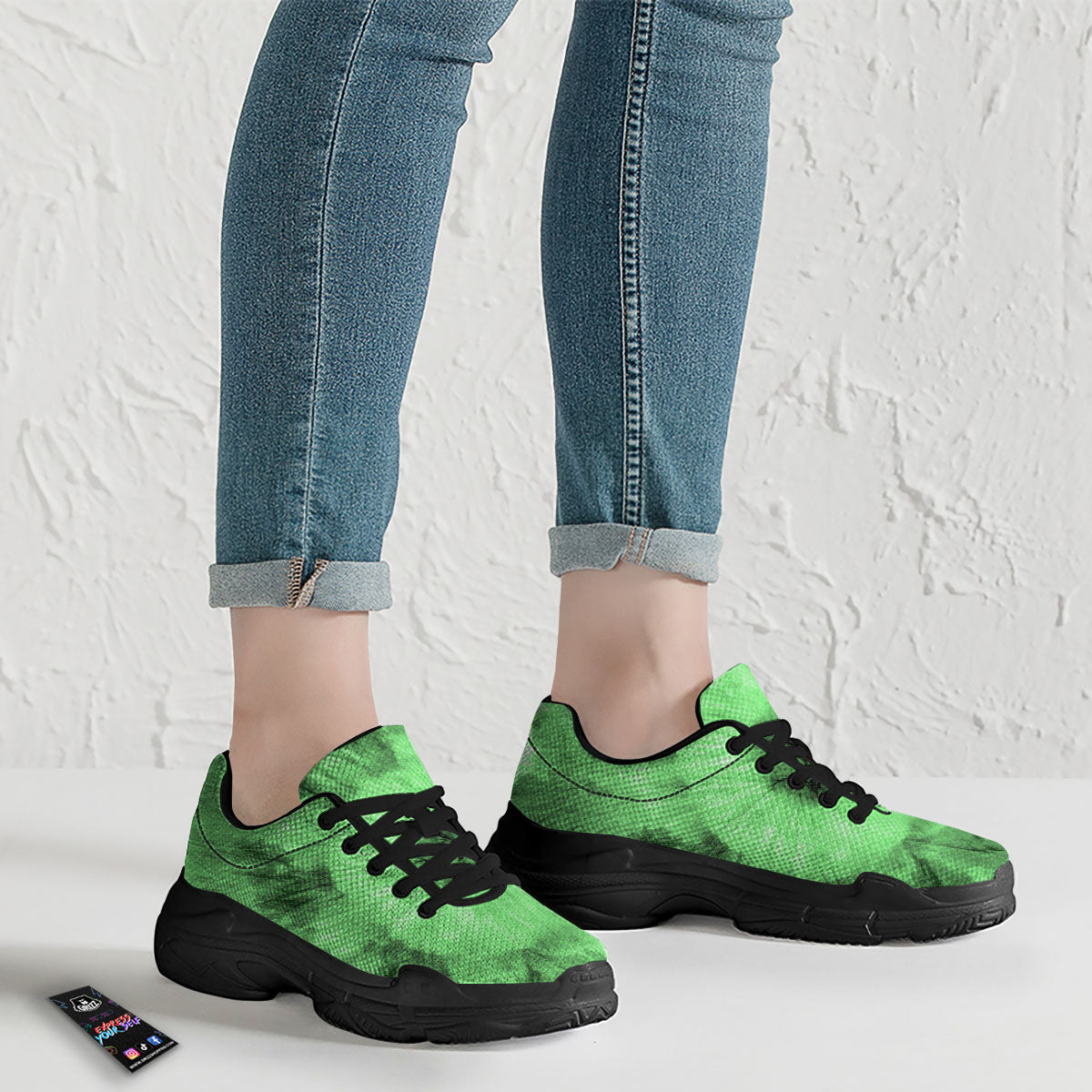 Tie Dye Green Print Black Chunky Shoes-grizzshop