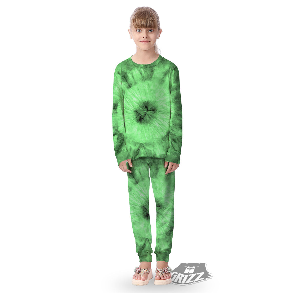 Tie Dye Green Print Kid's Pajamas-grizzshop