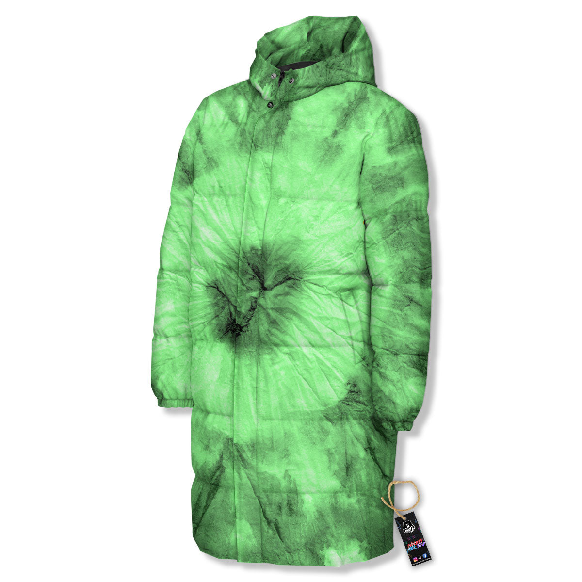 Tie Dye Green Print Long Down Jacket-grizzshop
