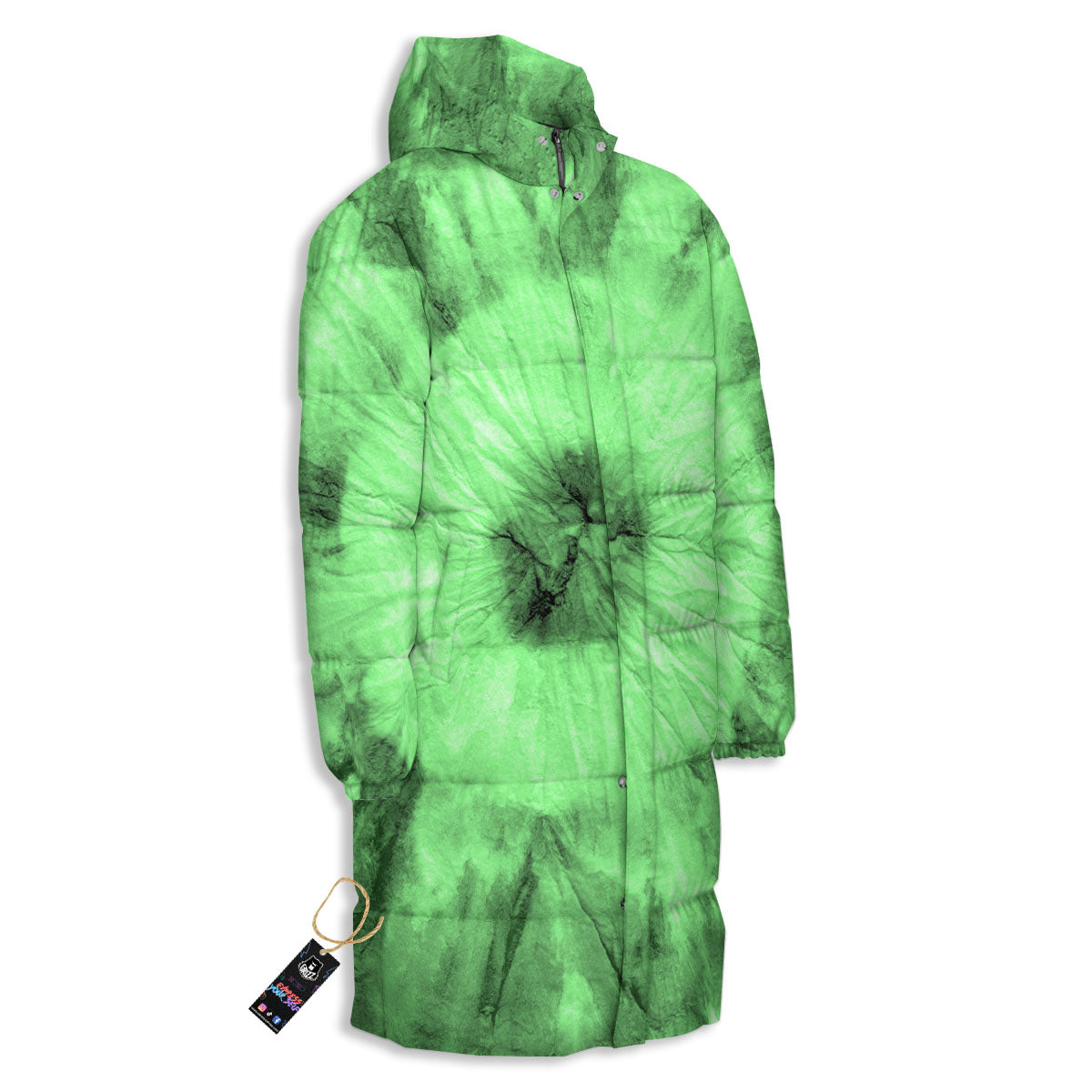 Tie Dye Green Print Long Down Jacket-grizzshop