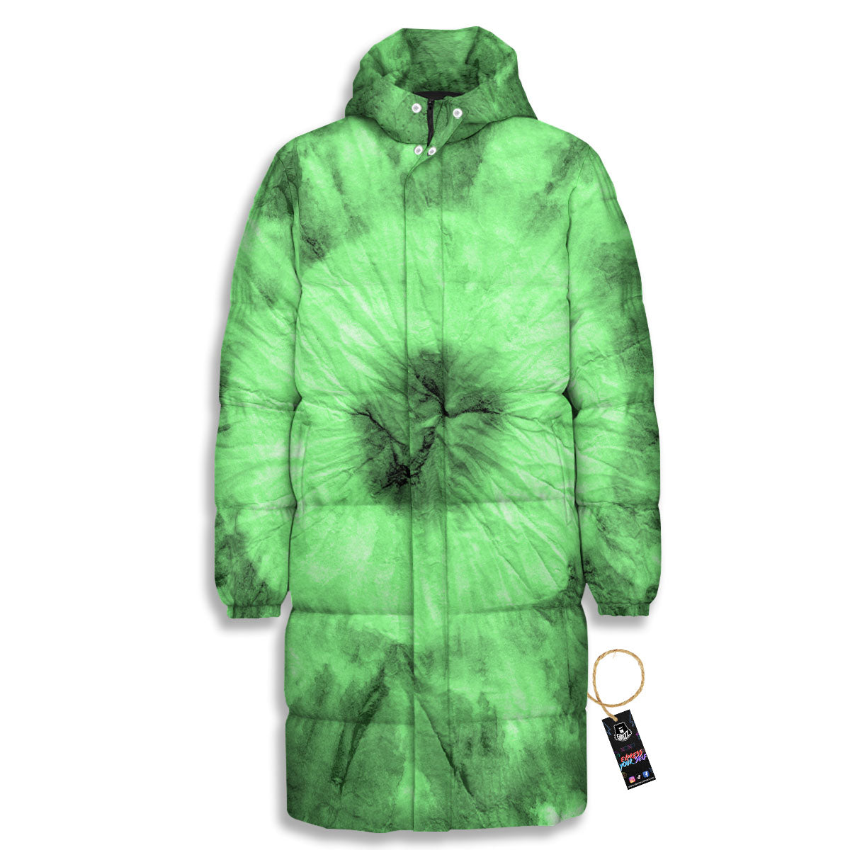 Tie Dye Green Print Long Down Jacket-grizzshop