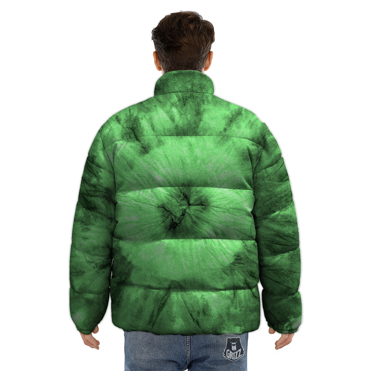 Tie Dye Green Print Puffer Jacket-grizzshop
