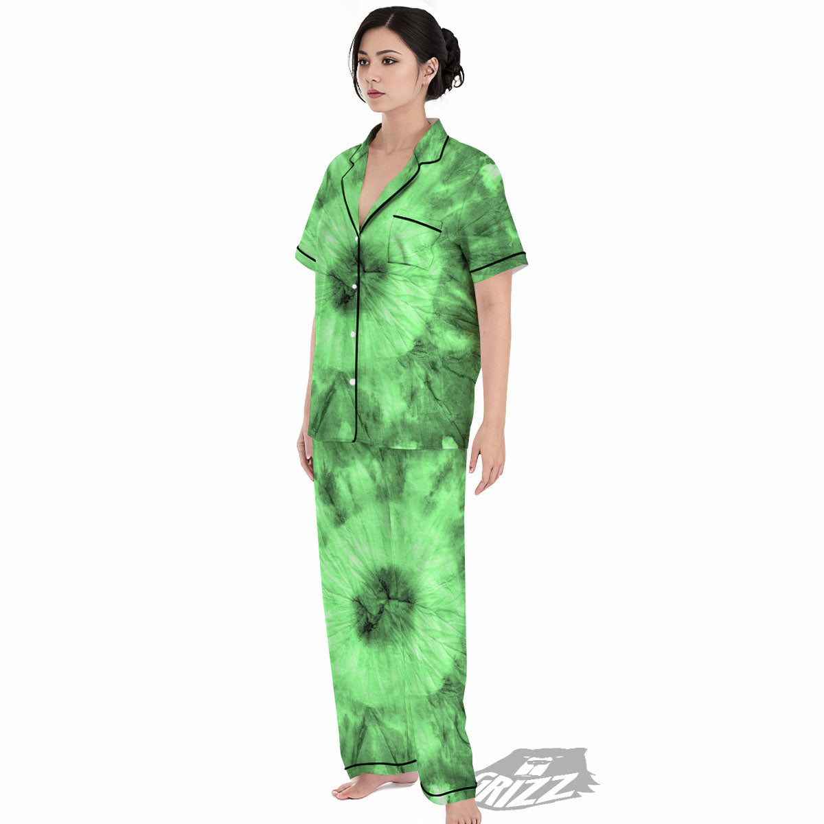 Tie Dye Green Print Women's Pajamas Set-grizzshop