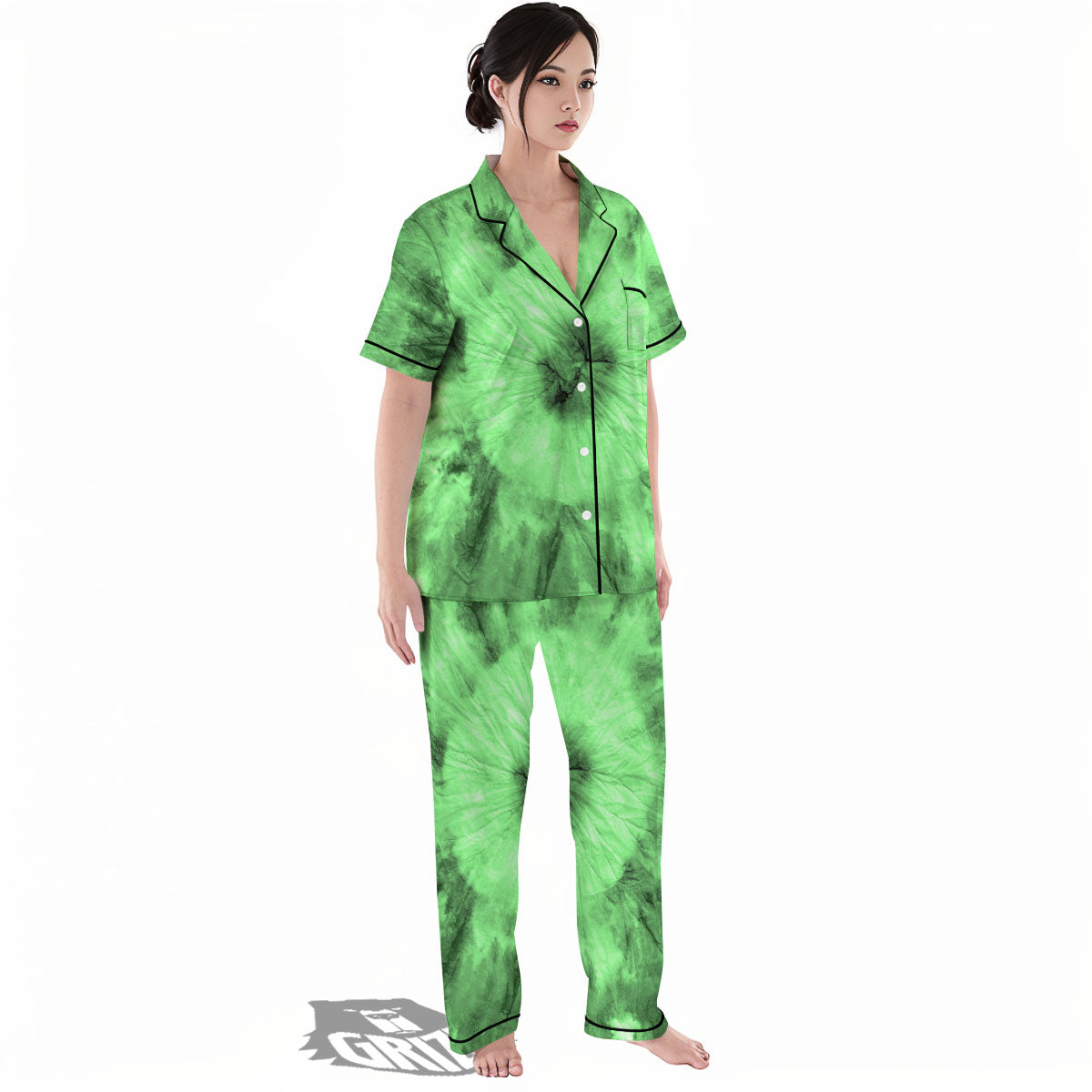 Tie Dye Green Print Women's Pajamas Set-grizzshop