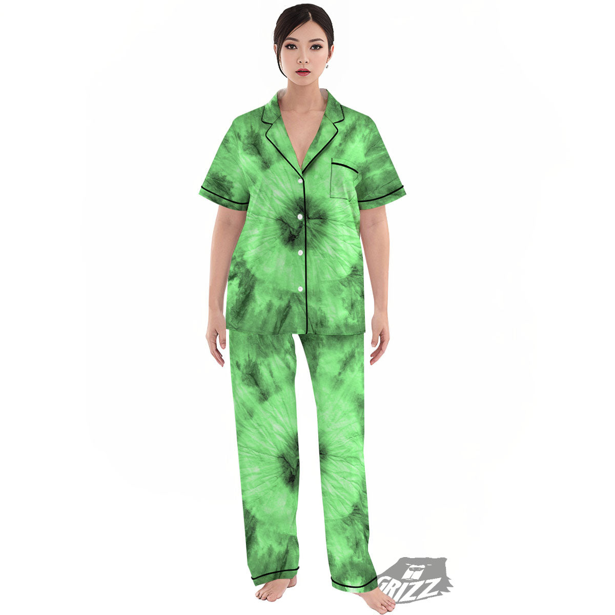 Tie Dye Green Print Women's Pajamas Set-grizzshop
