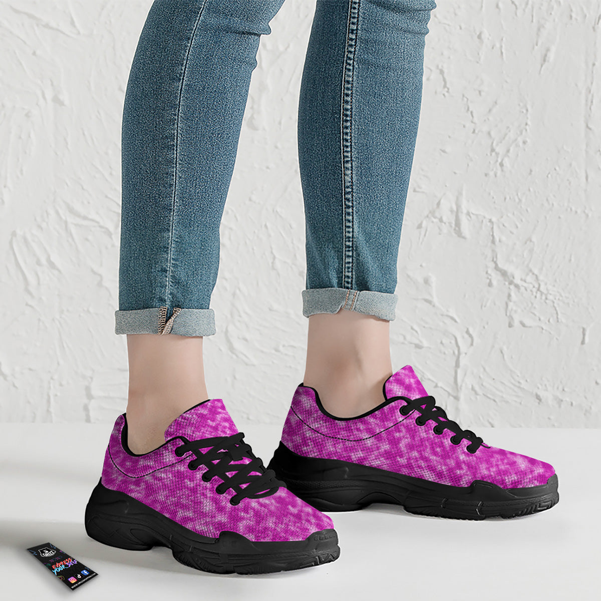 Tie Dye Hot Pink Print Pattern Black Chunky Shoes-grizzshop