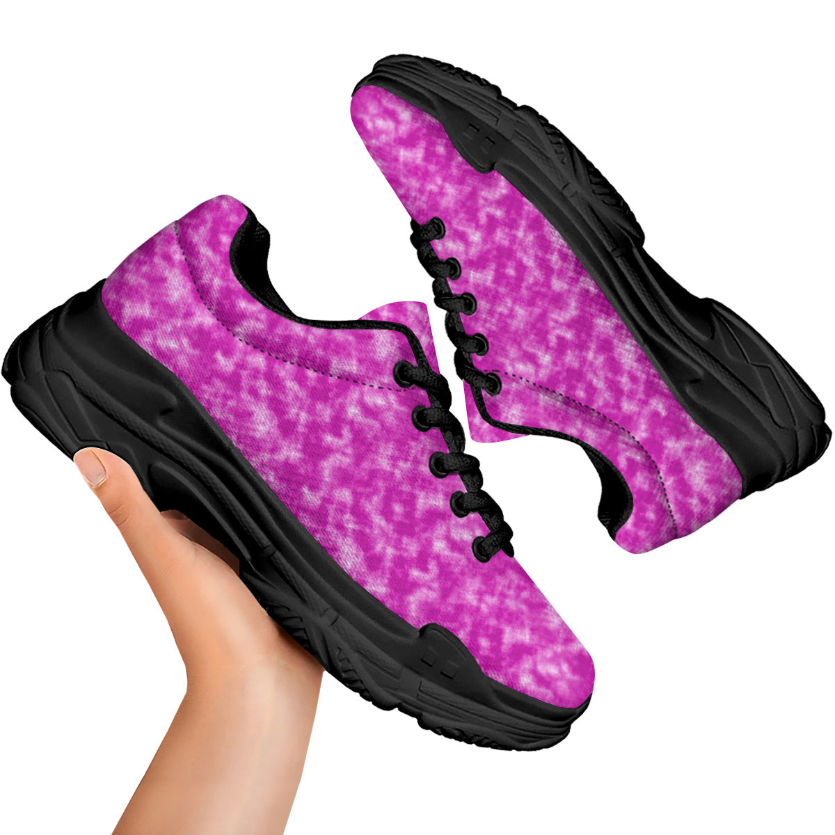 Tie Dye Hot Pink Print Pattern Black Chunky Shoes-grizzshop