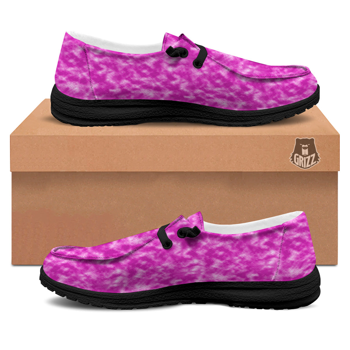 Tie Dye Hot Pink Print Pattern Black Loafers-grizzshop