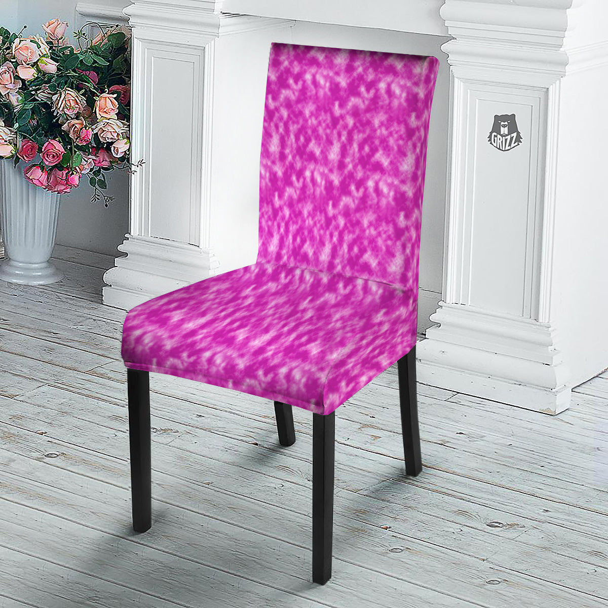 Tie Dye Hot Pink Print Pattern Dining Chair Slipcover-grizzshop