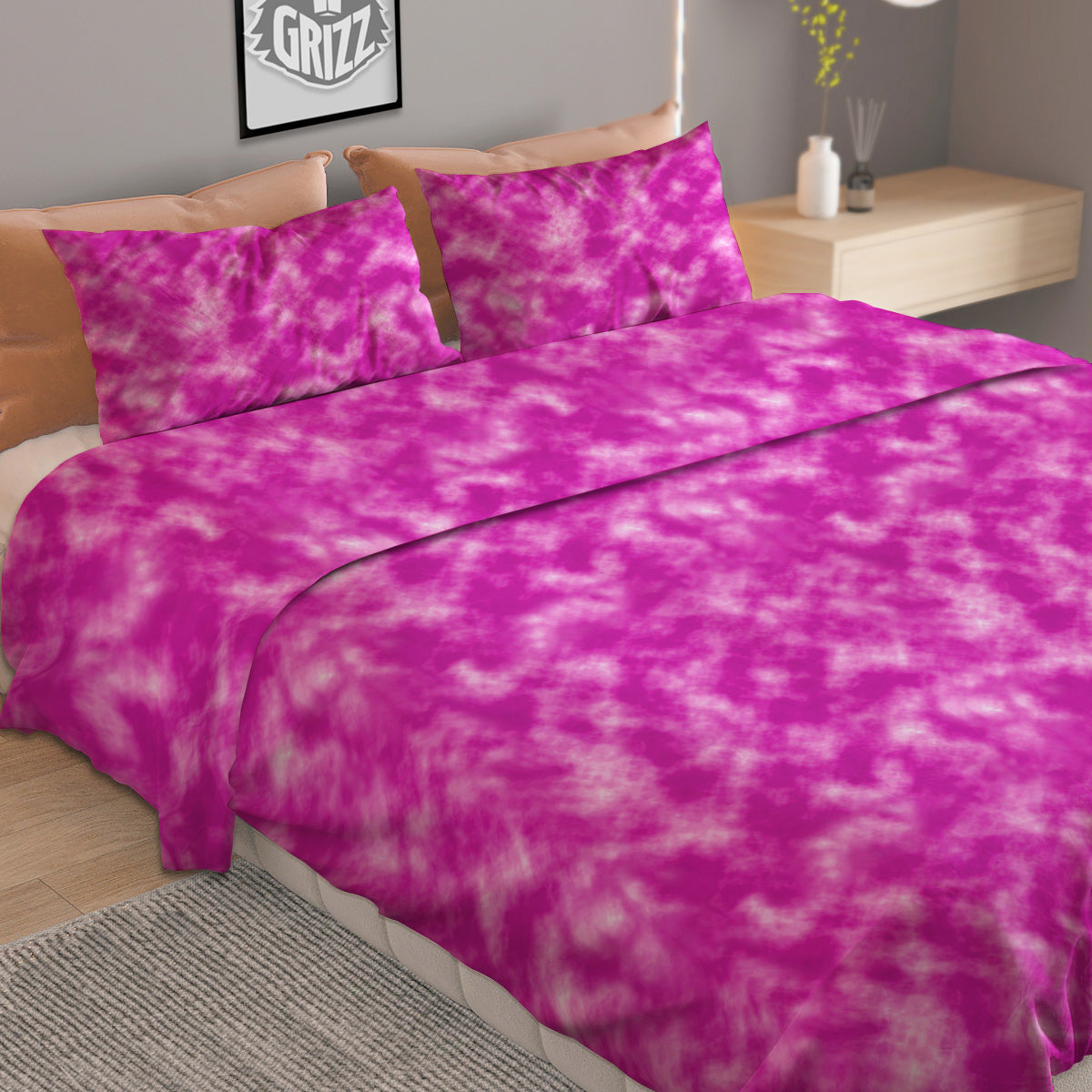 Tie Dye Hot Pink Print Pattern Duvet Cover Bedding Set