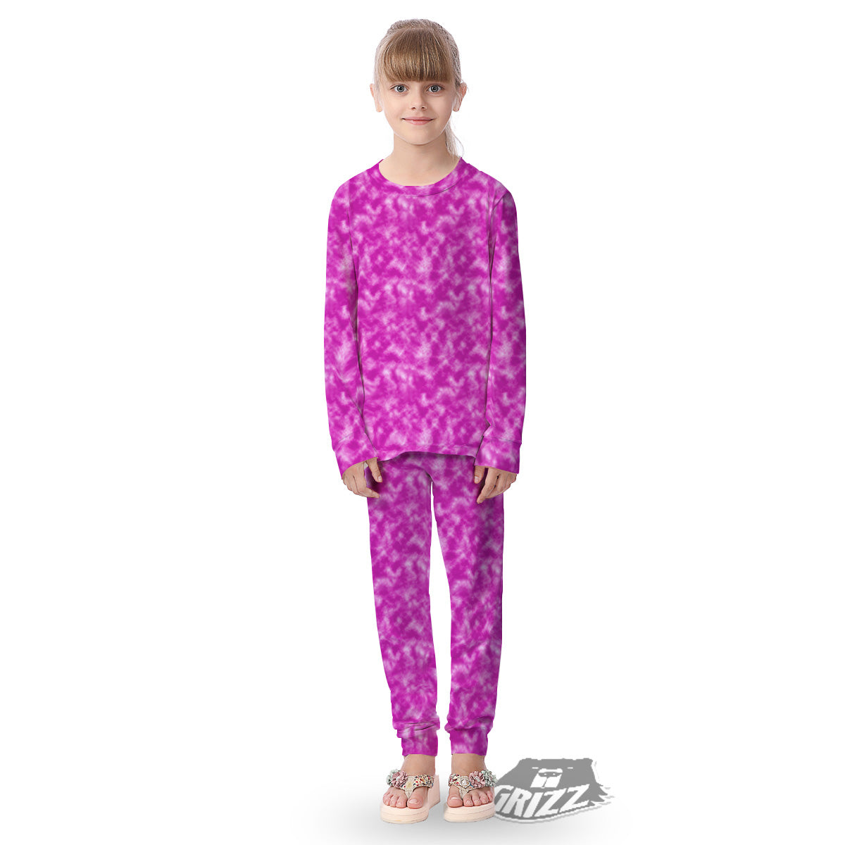 Tie Dye Hot Pink Print Pattern Kid's Pajamas-grizzshop