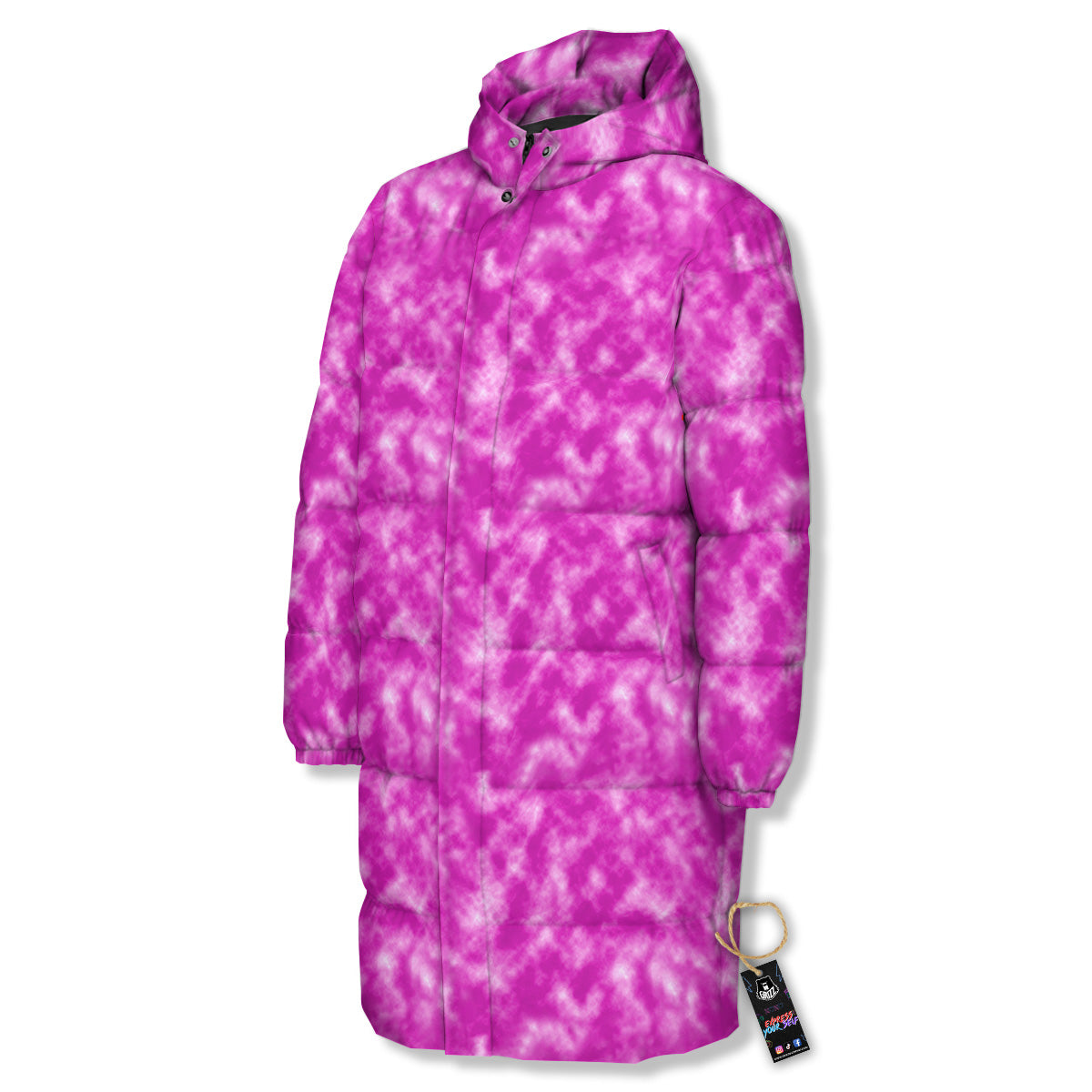 Tie Dye Hot Pink Print Pattern Long Down Jacket-grizzshop