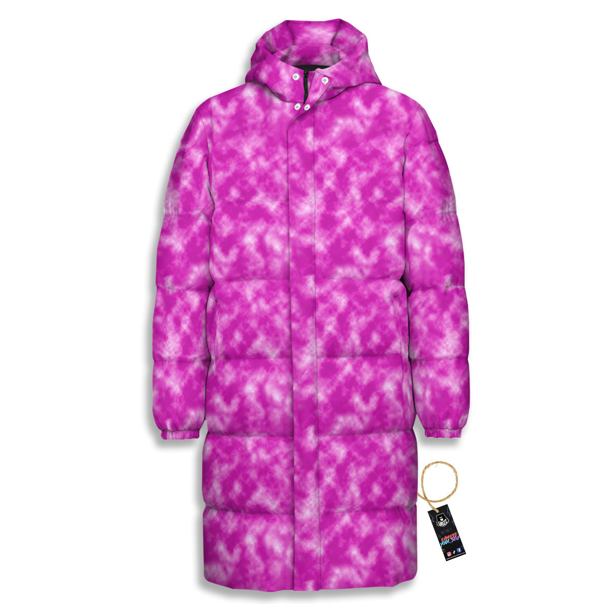 Tie Dye Hot Pink Print Pattern Long Down Jacket-grizzshop