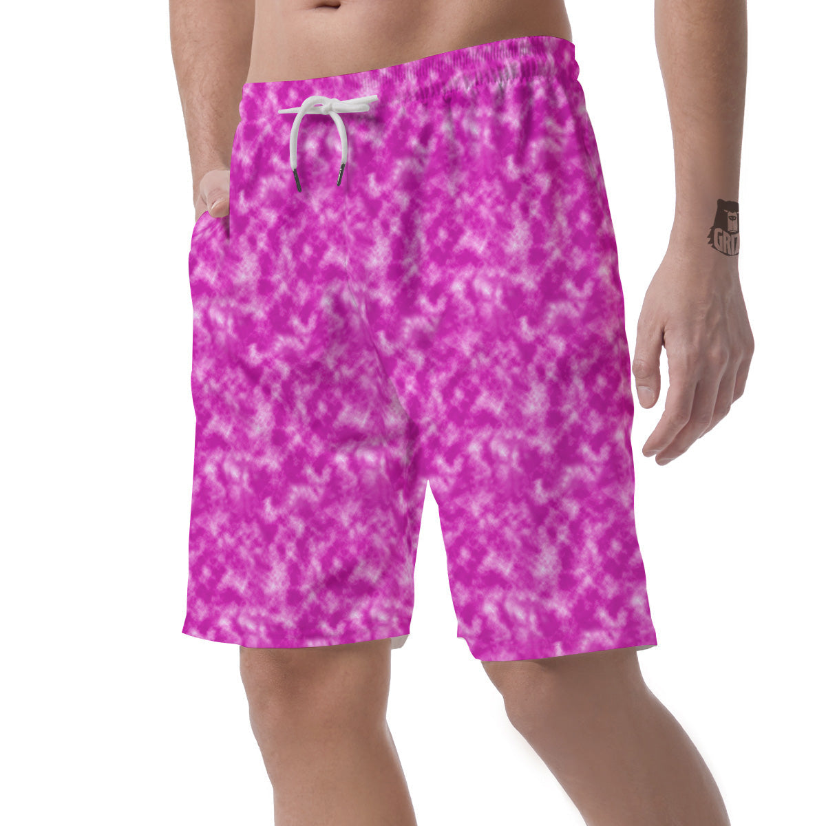 Tie Dye Hot Pink Print Pattern Men's Shorts-grizzshop