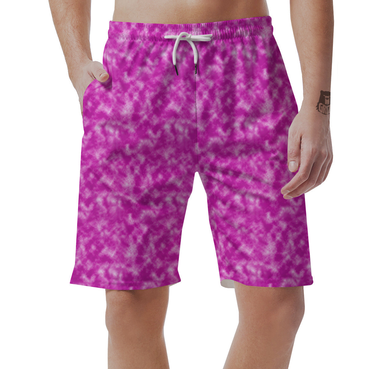 Tie Dye Hot Pink Print Pattern Men's Shorts-grizzshop