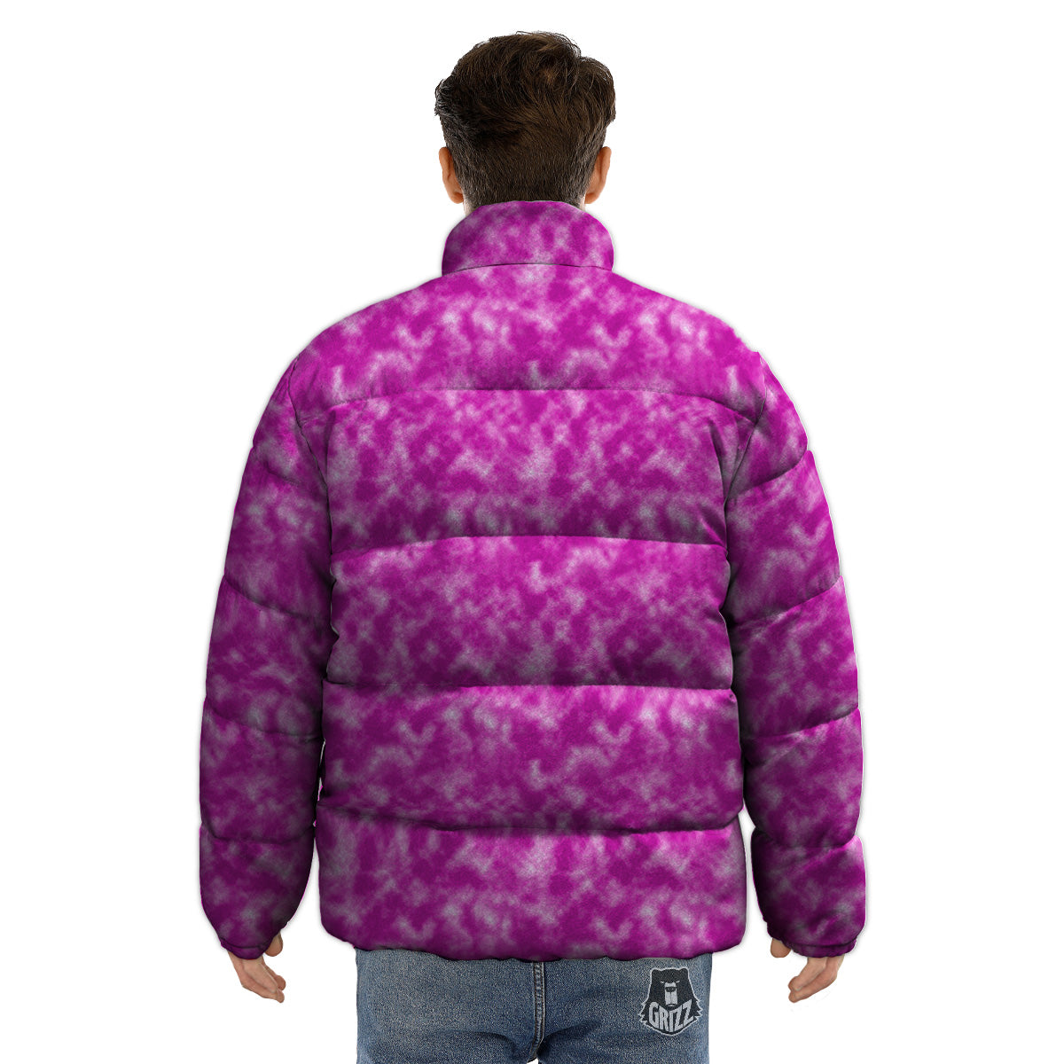 Tie Dye Hot Pink Print Pattern Puffer Jacket-grizzshop