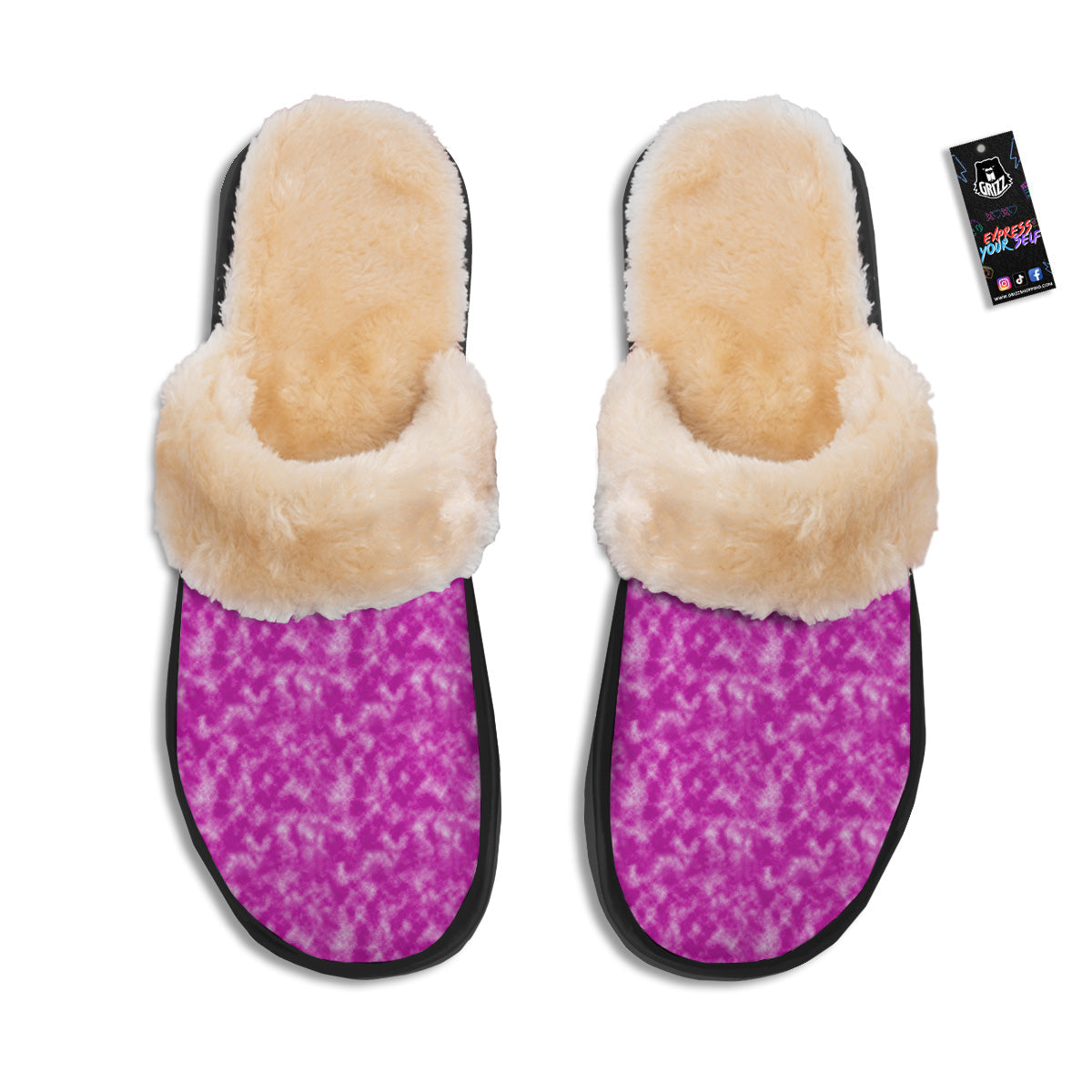 Tie Dye Hot Pink Print Pattern Slippers-grizzshop