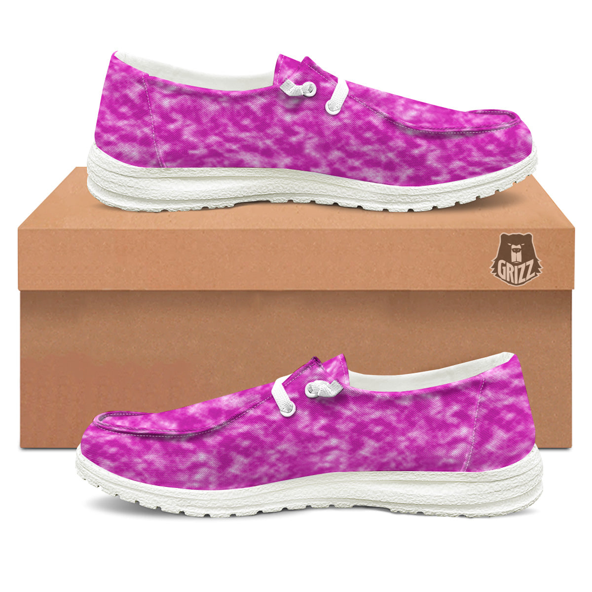 Tie Dye Hot Pink Print Pattern White Loafers-grizzshop
