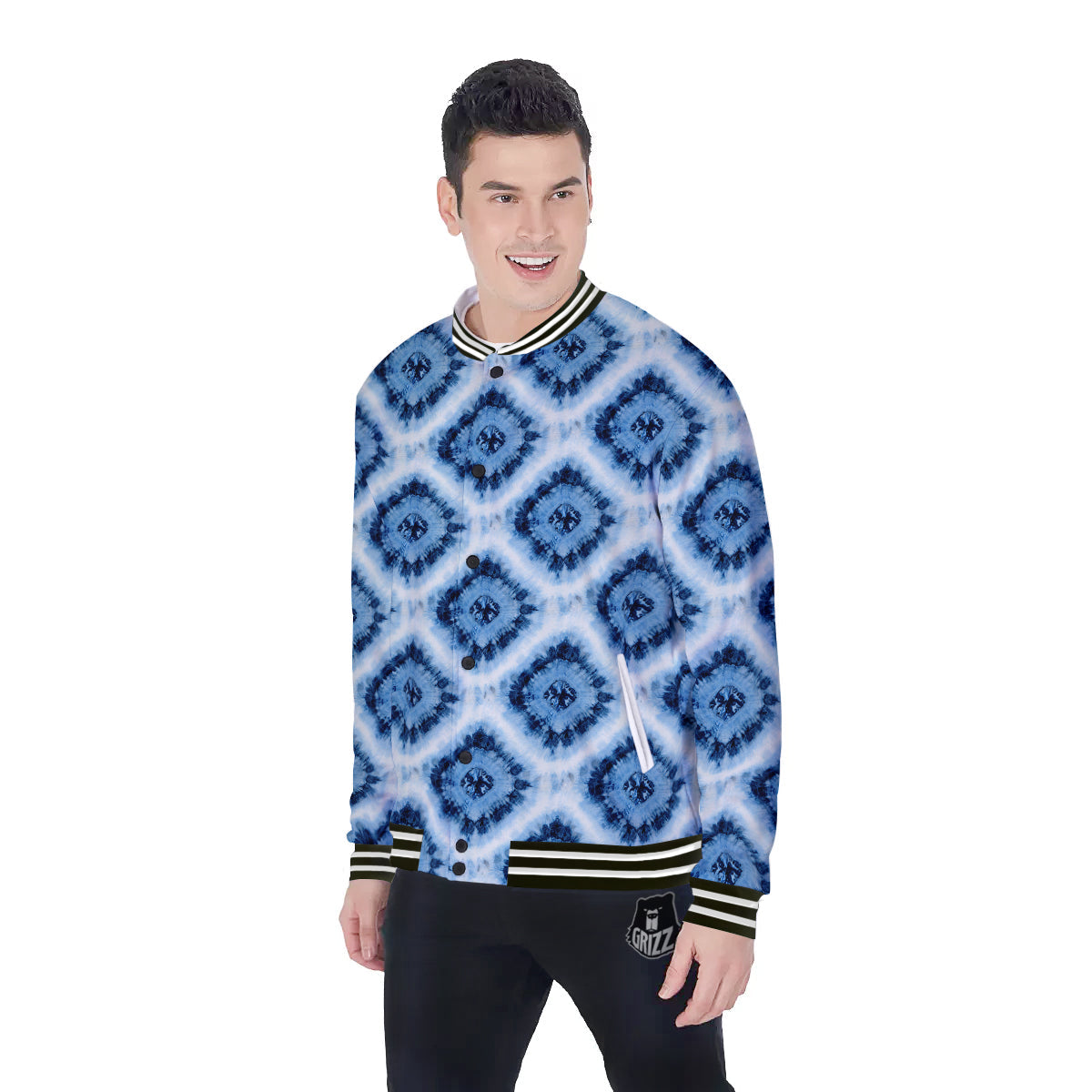 Tie Dye Indigo Color Blue Print Baseball Jacket-grizzshop