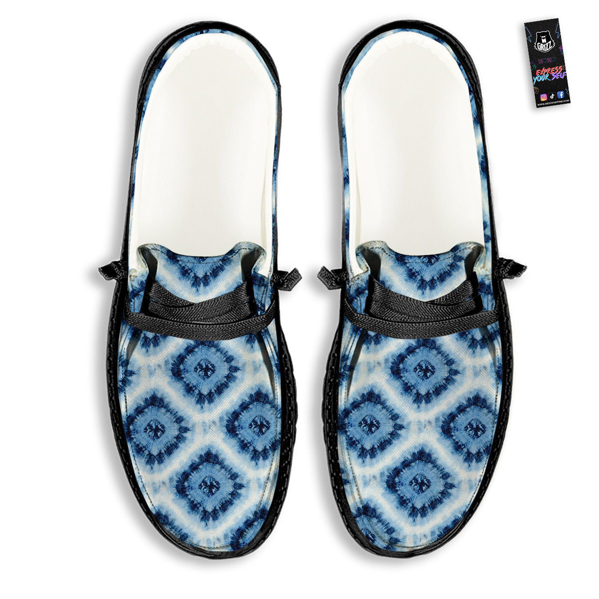 Tie Dye Indigo Color Blue Print Black Loafers-grizzshop