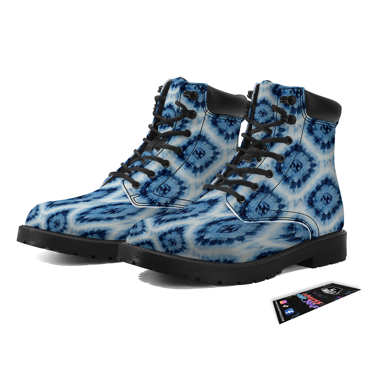 Tie Dye Indigo Color Blue Print Boots-grizzshop