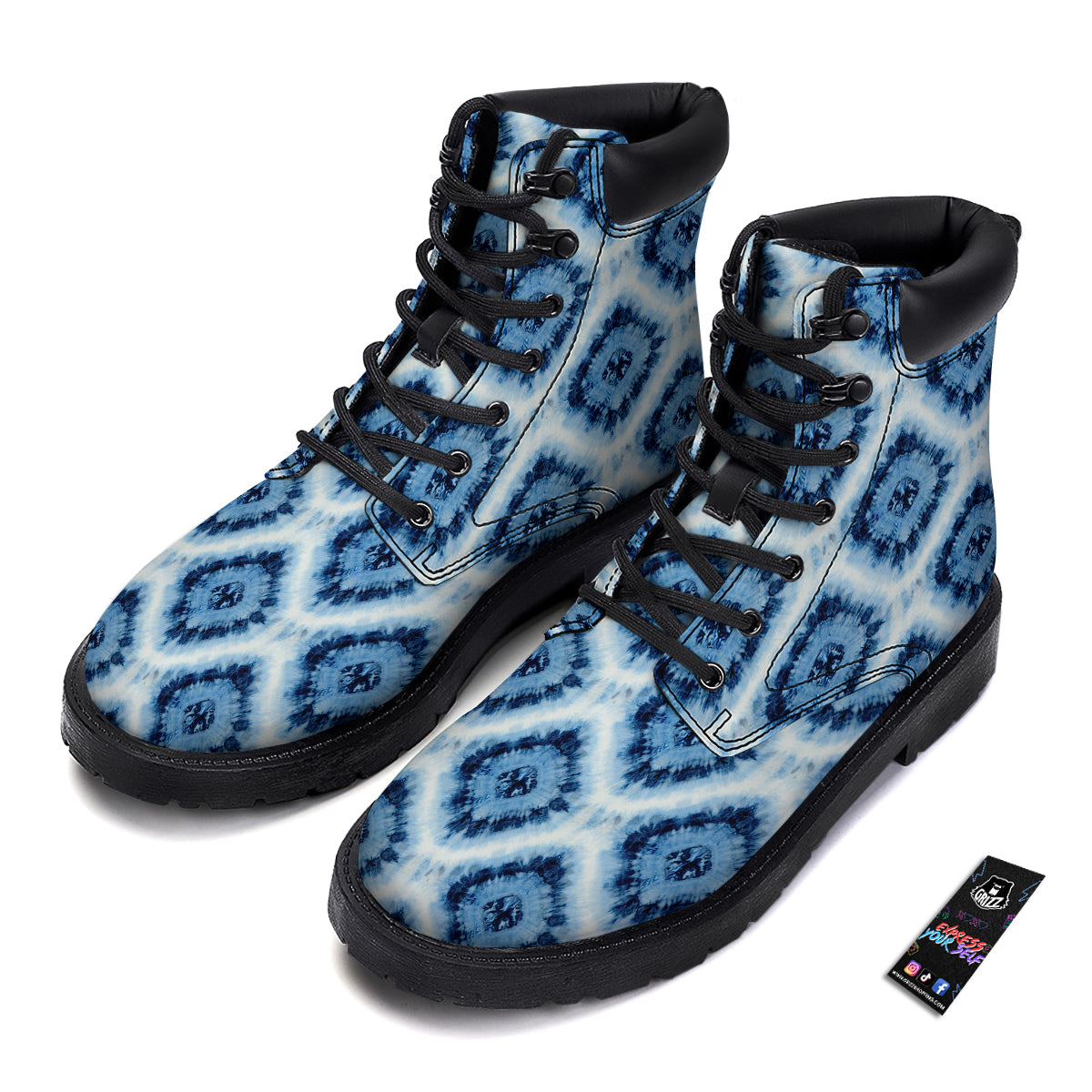 Tie Dye Indigo Color Blue Print Boots-grizzshop