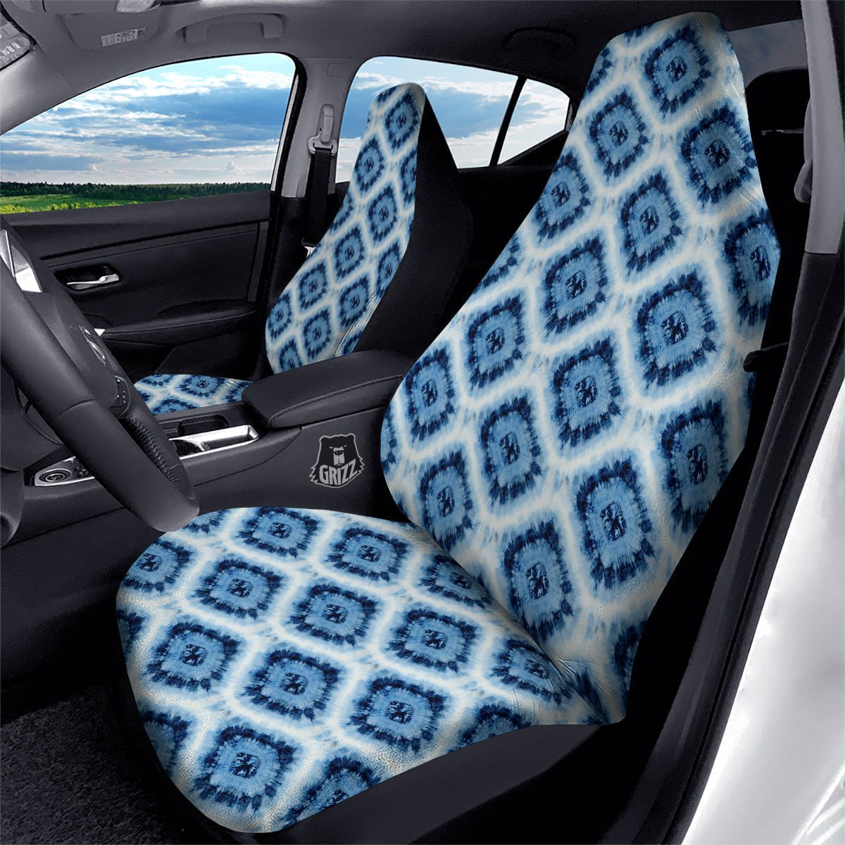 Tie Dye Indigo Color Blue Print Car Seat Covers-grizzshop