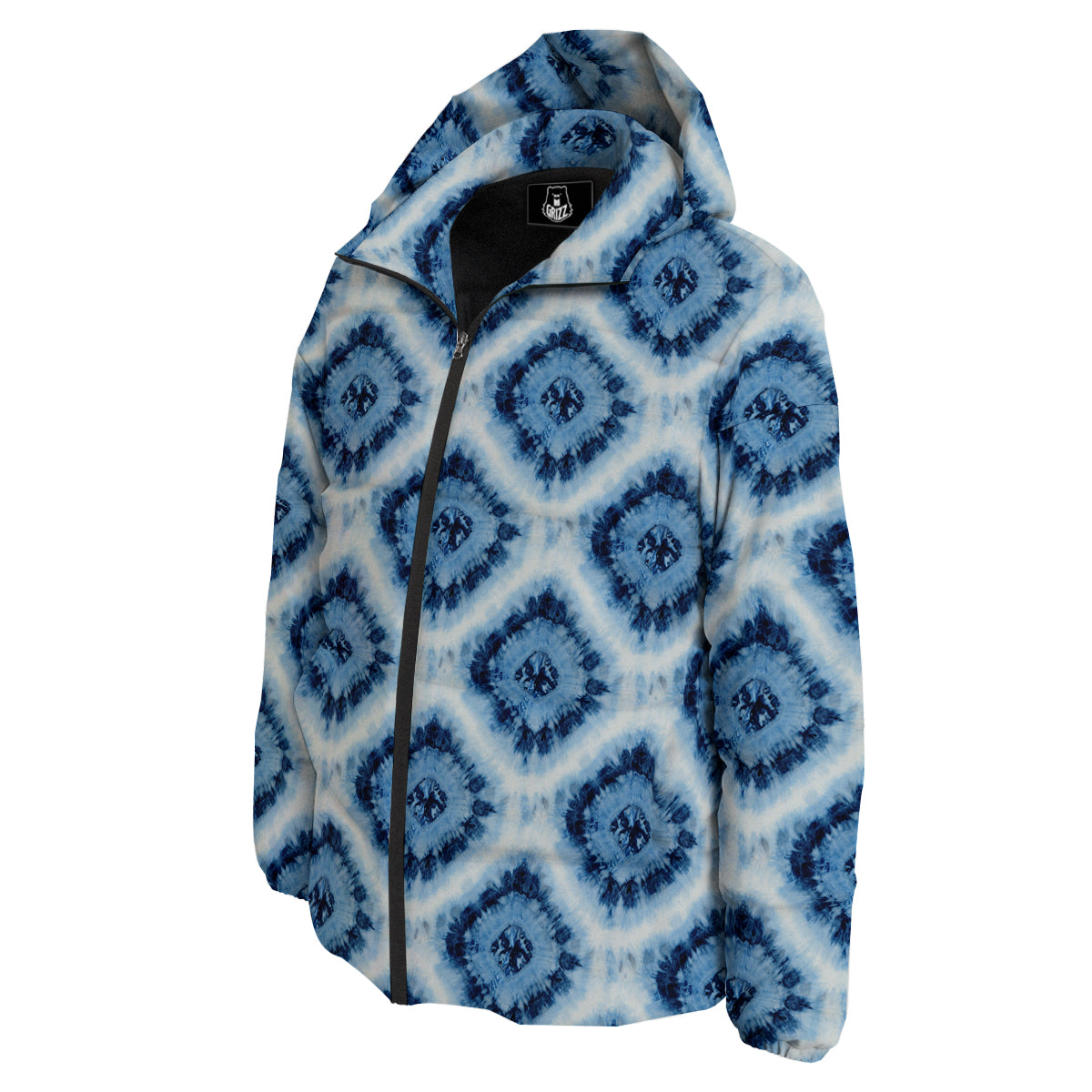 Tie Dye Indigo Color Blue Print Down Jacket-grizzshop