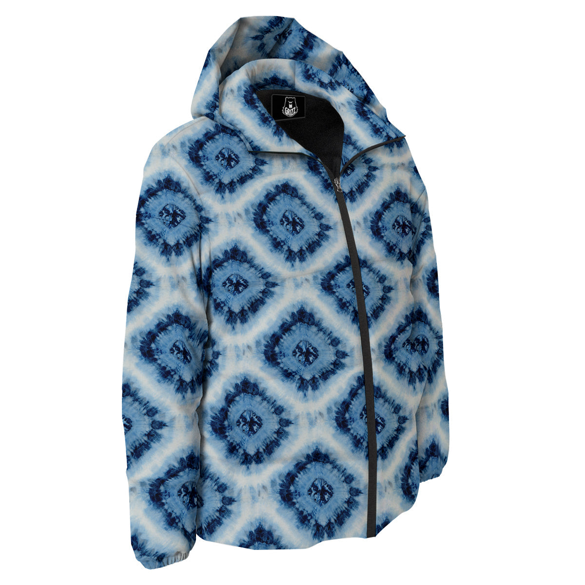 Tie Dye Indigo Color Blue Print Down Jacket-grizzshop