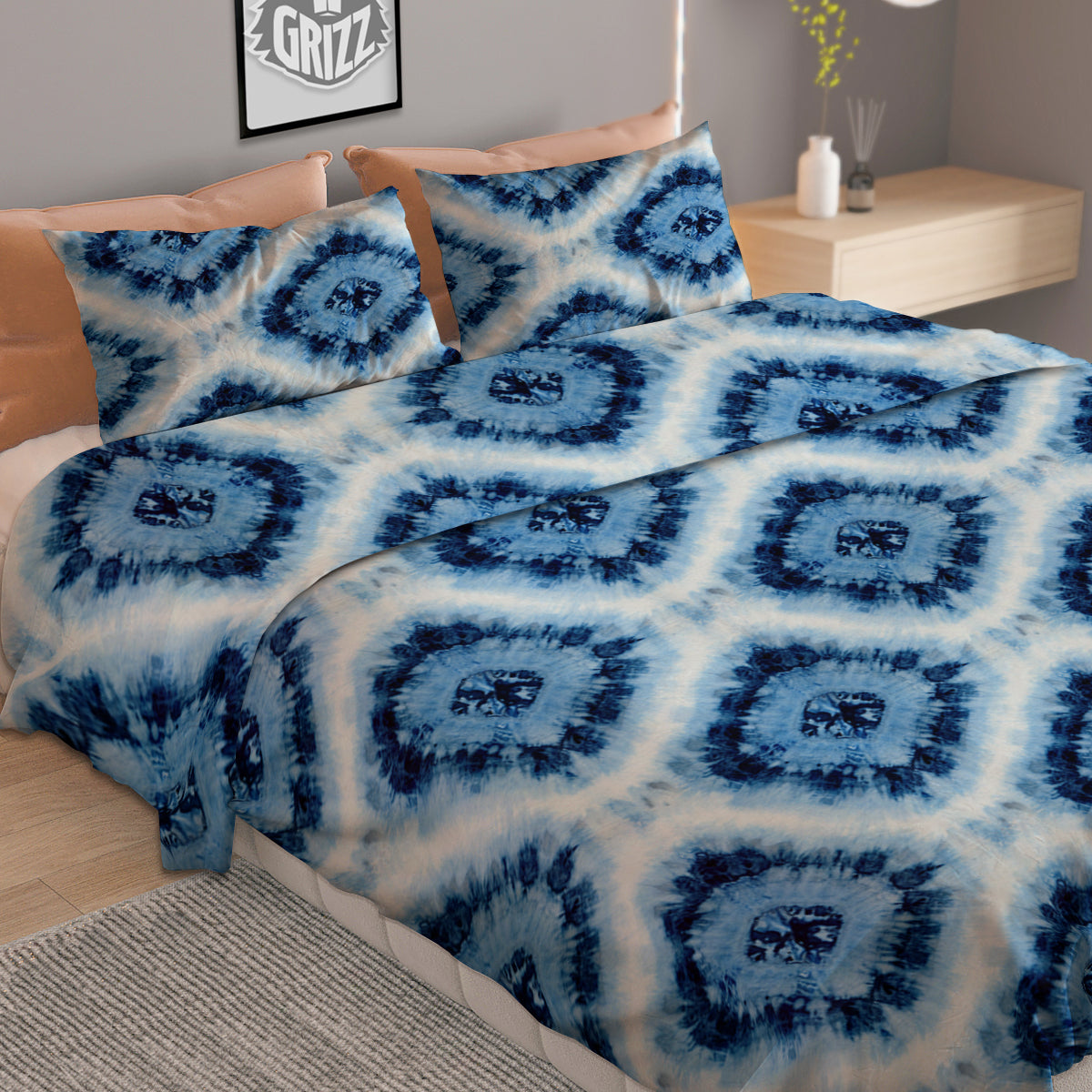 Tie Dye Indigo Color Blue Print Duvet Cover Bedding Set