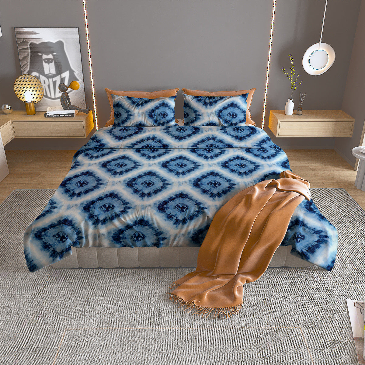 Tie Dye Indigo Color Blue Print Duvet Cover Bedding Set