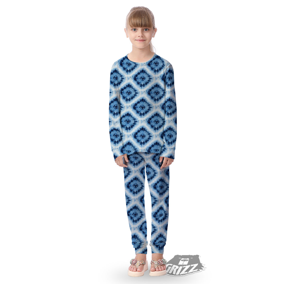 Tie Dye Indigo Color Blue Print Kid's Pajamas-grizzshop
