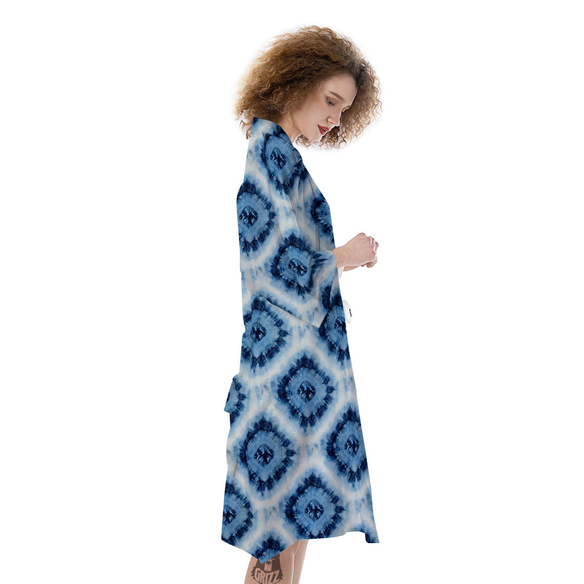 Tie Dye Indigo Color Blue Print Kimono-grizzshop
