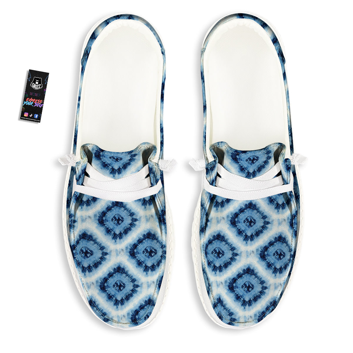 Tie Dye Indigo Color Blue Print White Loafers-grizzshop