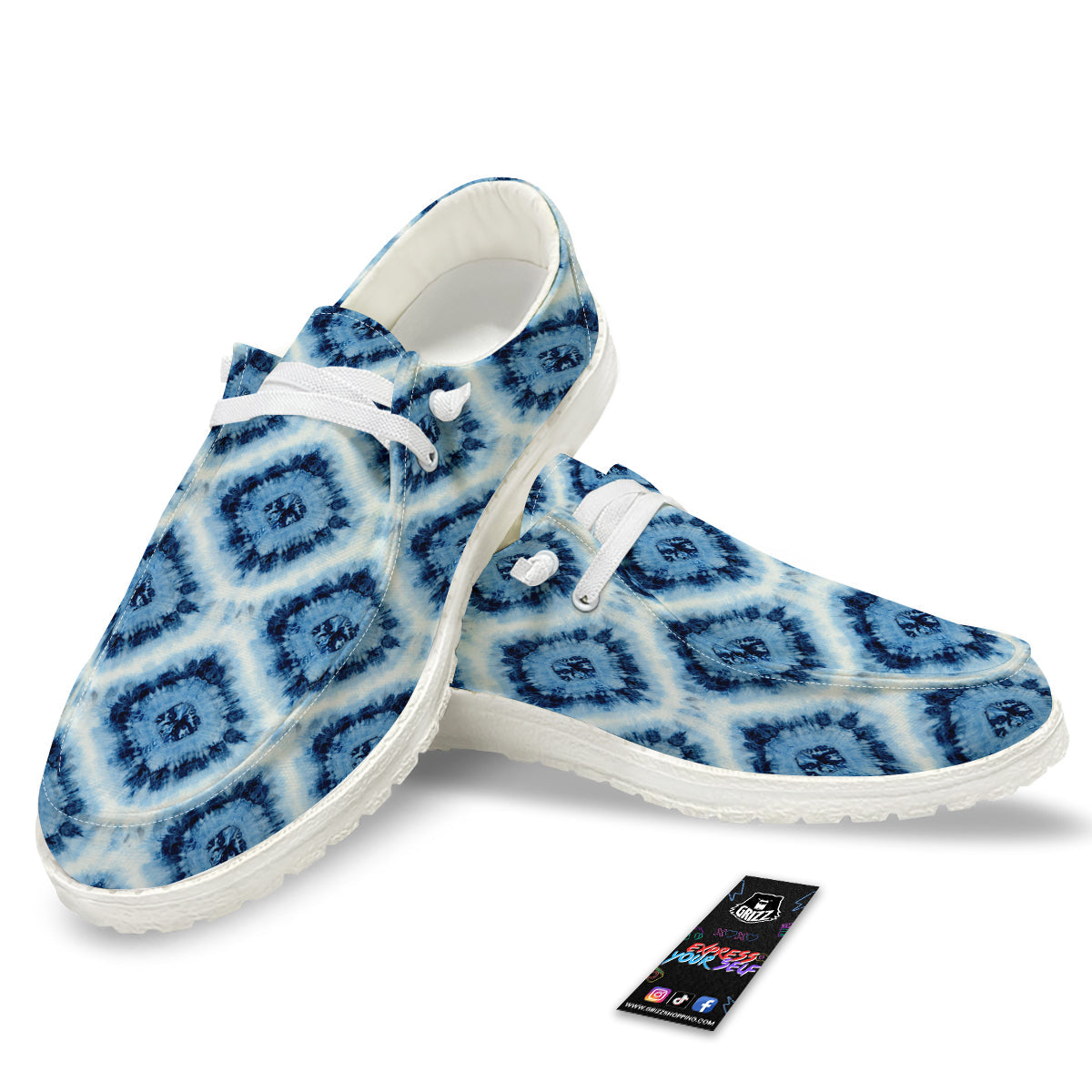 Tie Dye Indigo Color Blue Print White Loafers-grizzshop